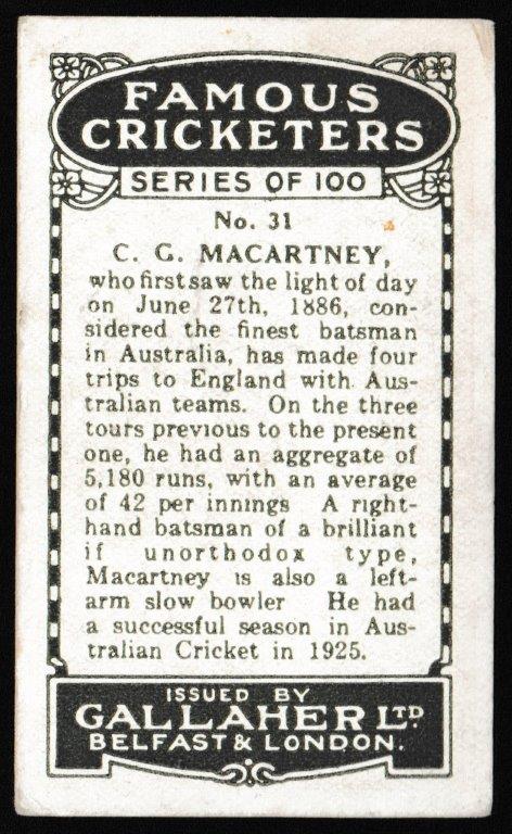 Gallaher - 'Famous Cricketers' (1926) - C.G. MacArtney (New South Wales) Gallaher - 'Famous Cricketers' (1926) - C.G. MacArtney (New South Wales)