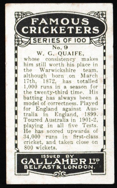 Gallaher - 'Famous Cricketers' (1926) - W.G. Quaife (Warwickshire) Gallaher - 'Famous Cricketers' (1926) - W.G. Quaife (Warwickshire)