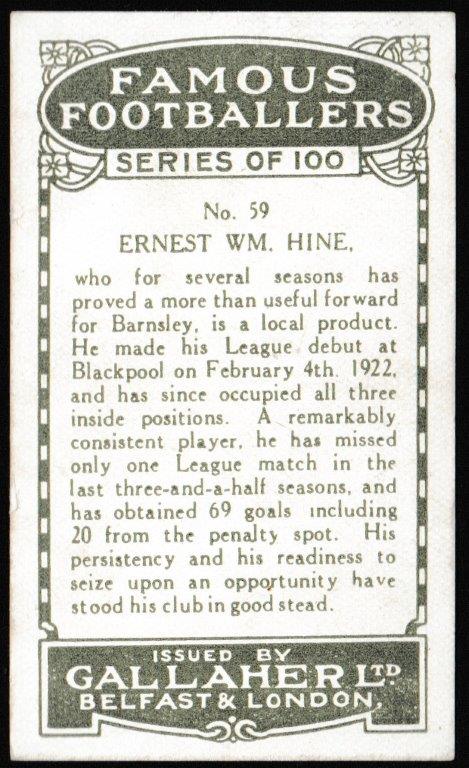 Gallaher - 'Famous Footballers (Green)' (1925) - Ernest W. Hine (Barnsley) Gallaher - 'Famous Footballers (Green)' (1925) - Ernest W. Hine (Barnsley)