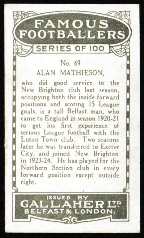Gallaher - 'Famous Footballers (Green)' (1925) - Alan Mathieson (New Brighton) Gallaher - 'Famous Footballers (Green)' (1925) - Alan Mathieson (New Brighton)