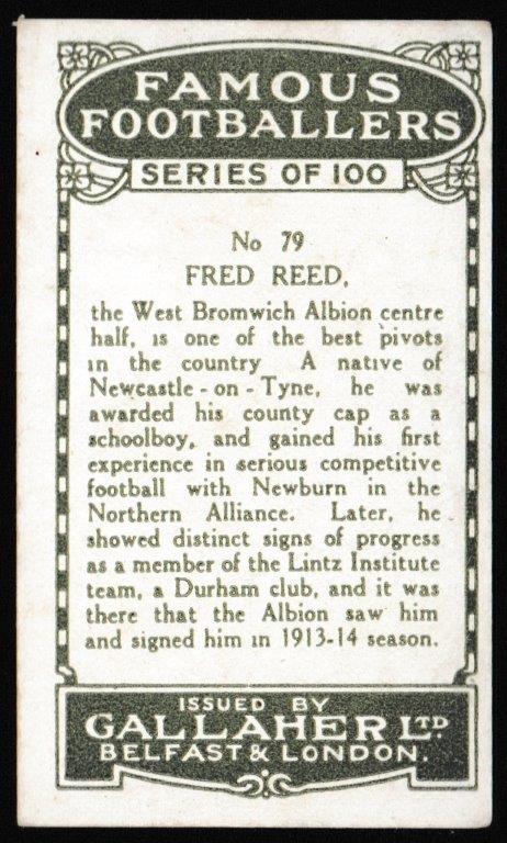 Gallaher - 'Famous Footballers (Green)' (1925) - Fred Reed (West Brom) Gallaher - 'Famous Footballers (Green)' (1925) - Fred Reed (West Brom)