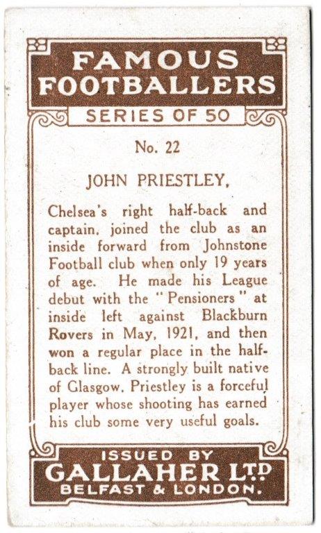 Gallaher - 'Famous Footballers (Brown)' (1926) - John Priestley (Chelsea) Gallaher - 'Famous Footballers (Brown)' (1926) - John Priestley (Chelsea)