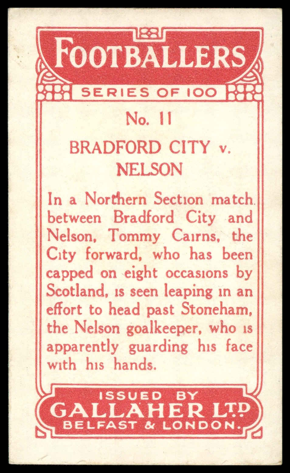 Gallaher - 'Footballers (Red)' (1928) - Bradford City v Nelson Gallaher - 'Footballers (Red)' (1928) - Bradford City v Nelson