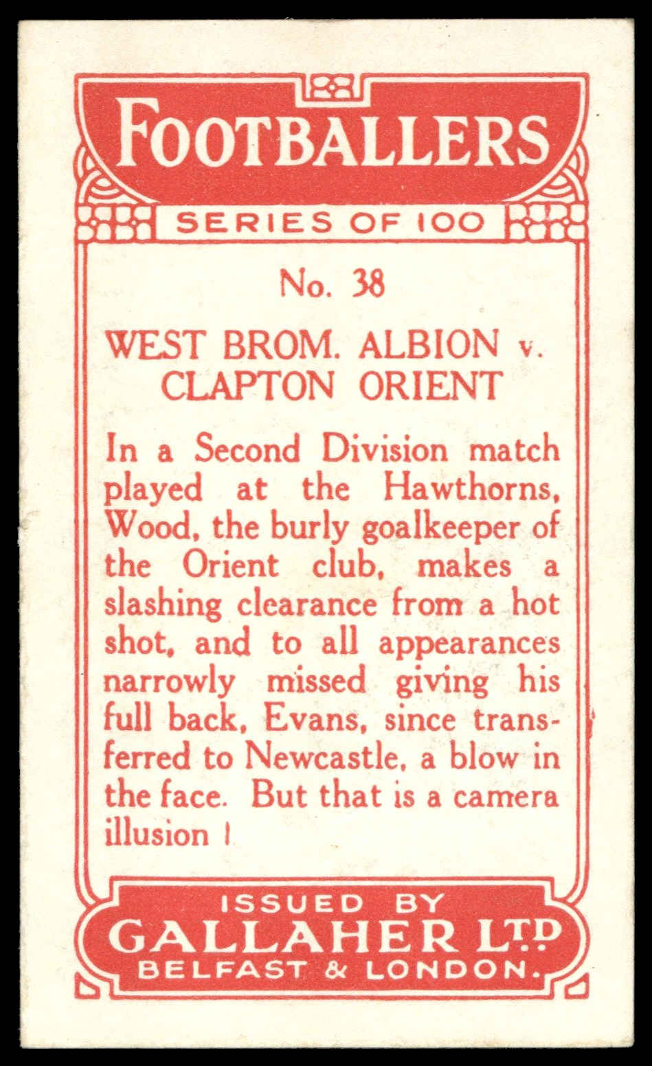 Gallaher - 'Footballers (Red)' (1928) - West Brom v Clapton Orient Gallaher - 'Footballers (Red)' (1928) - West Brom v Clapton Orient