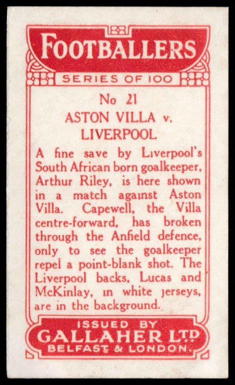 Gallaher - 'Footballers (Red)' (1928) - Aston Villa v Liverpool Gallaher - 'Footballers (Red)' (1928) - Aston Villa v Liverpool