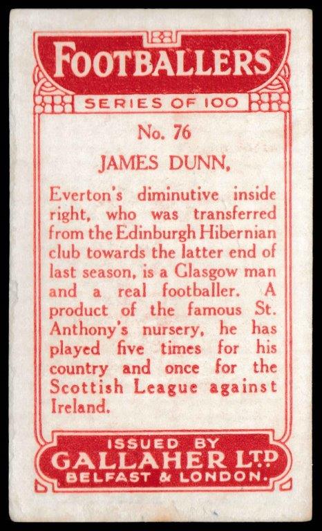 Gallaher - 'Footballers (Red)' (1928) - J. Dunn (Everton) Gallaher - 'Footballers (Red)' (1928) - J. Dunn (Everton)