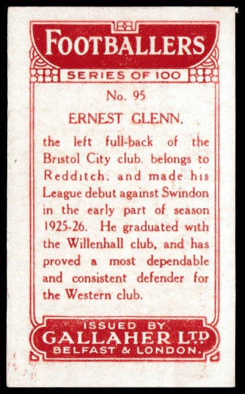 Gallaher - 'Footballers (Red)' (1928) - E. Glenn (Bristol City) Gallaher - 'Footballers (Red)' (1928) - E. Glenn (Bristol City)