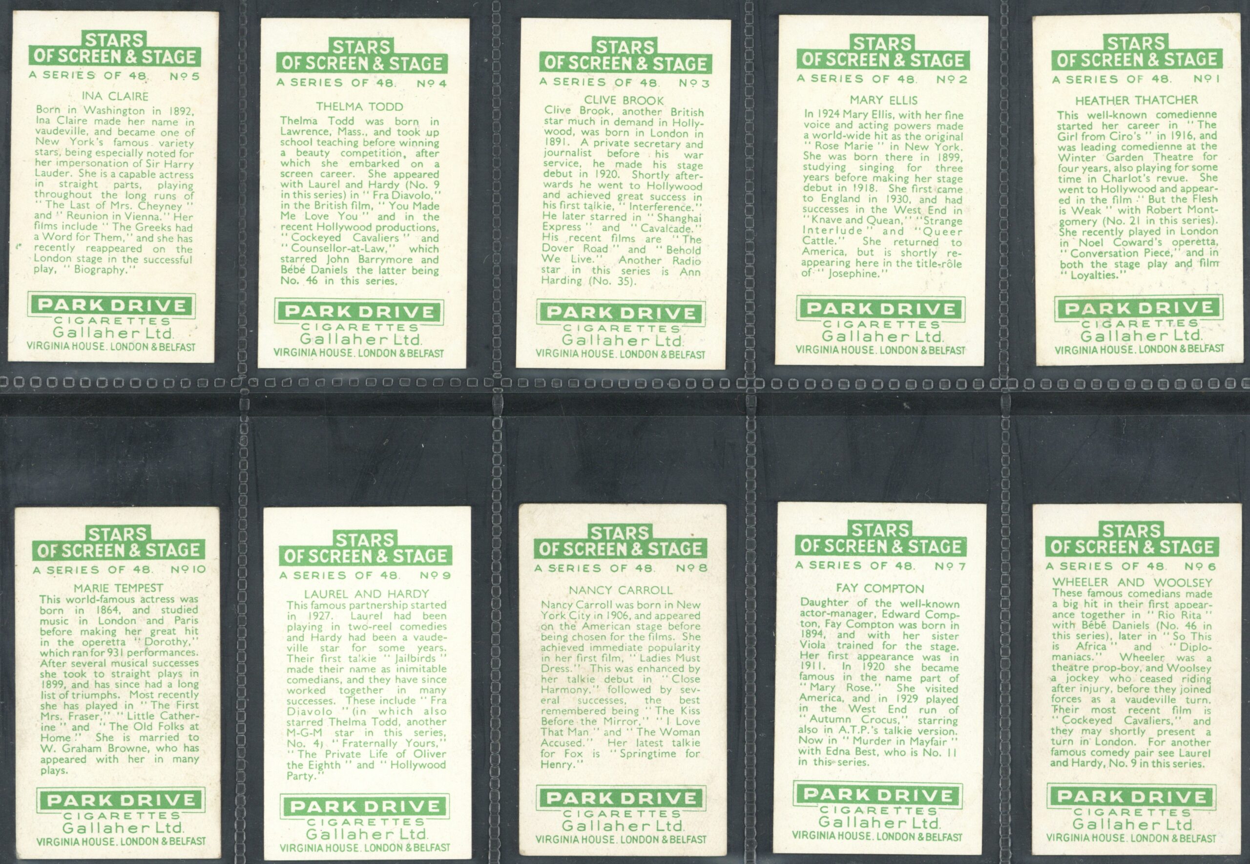Gallaher - 'Stars of Screen & Stage (Green)' - Complete Set (1935) Gallaher - 'Stars of Screen & Stage (Green)' - Complete Set (1935)