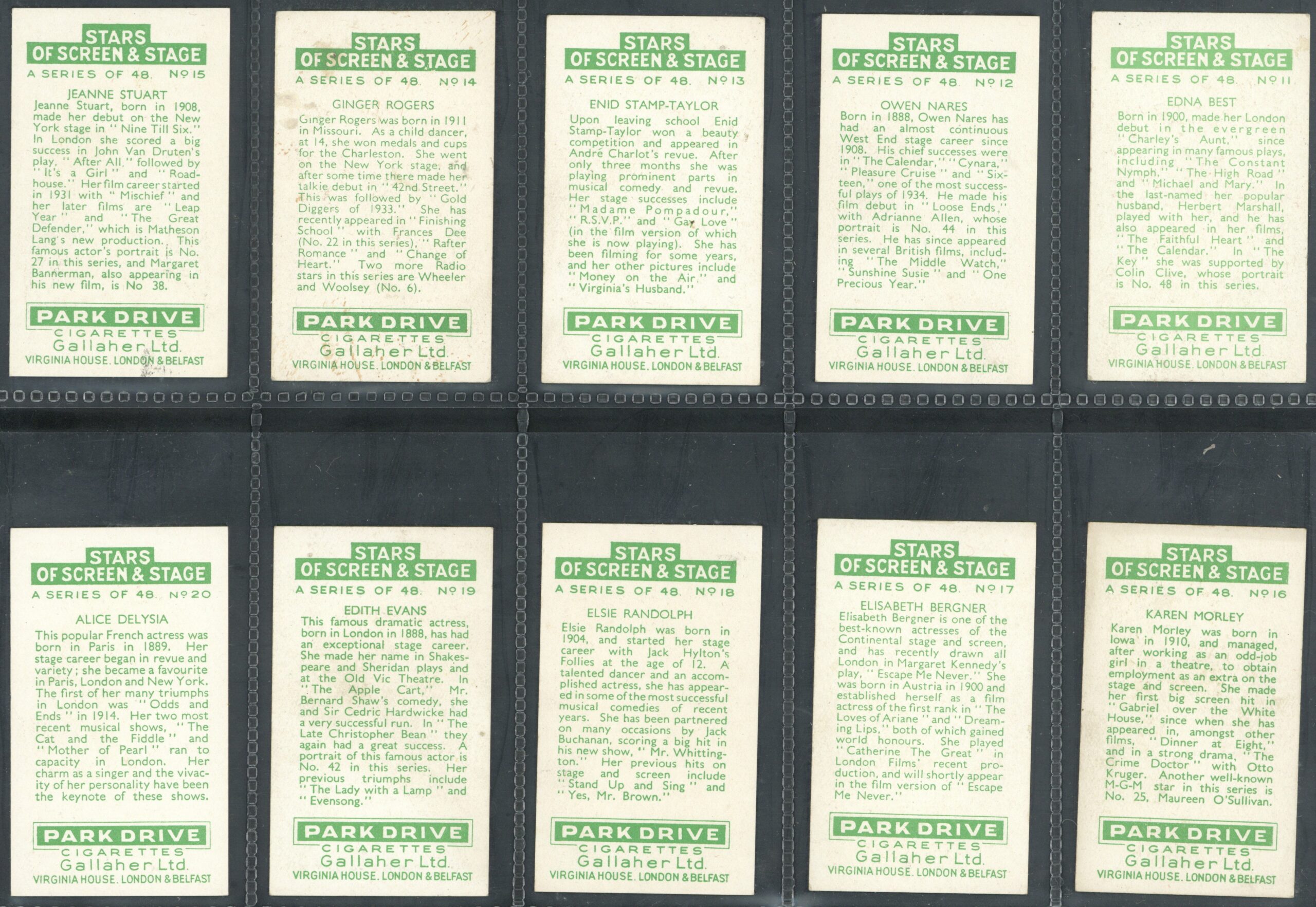 Gallaher - 'Stars of Screen & Stage (Green)' - Complete Set (1935) Gallaher - 'Stars of Screen & Stage (Green)' - Complete Set (1935)