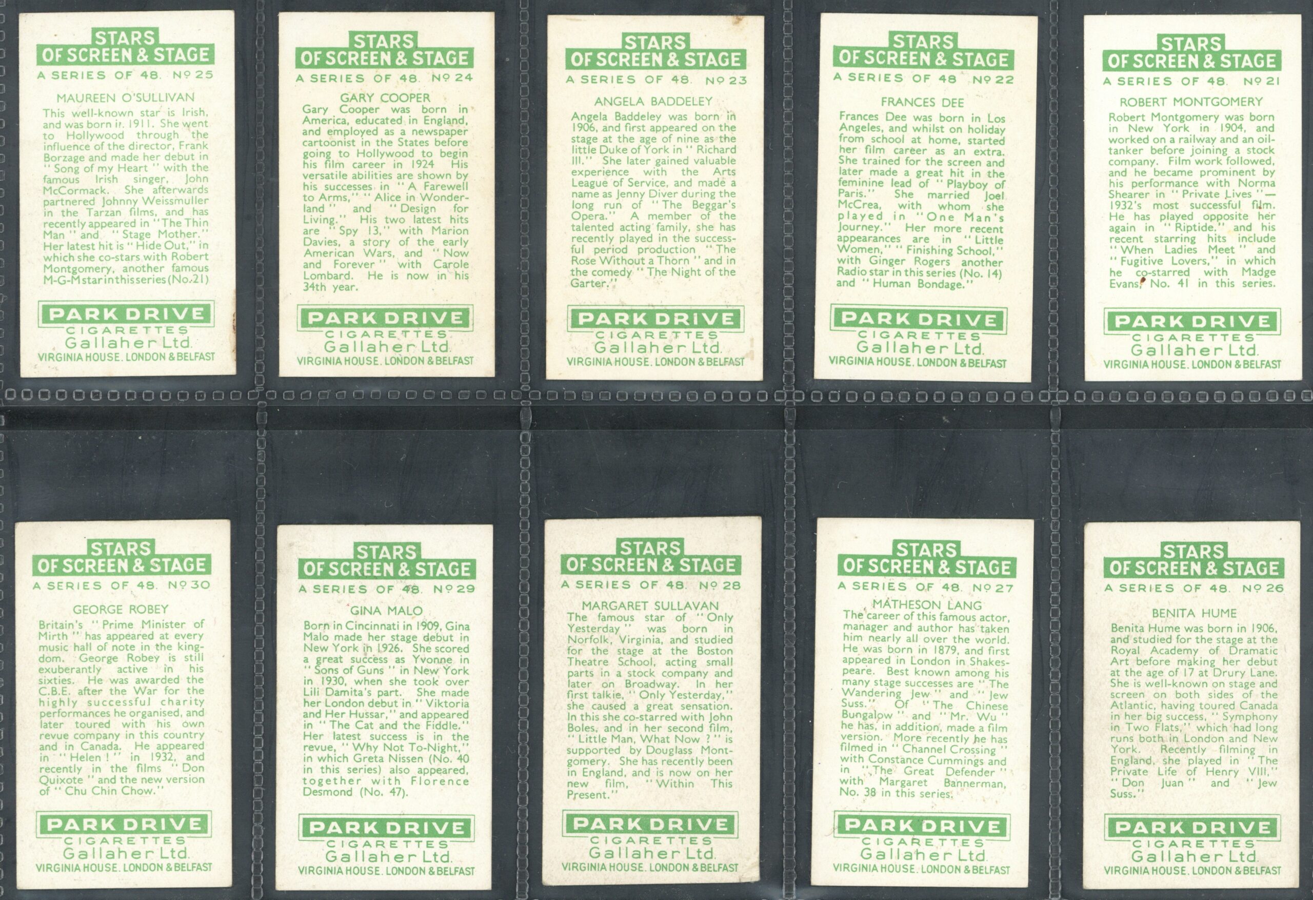 Gallaher - 'Stars of Screen & Stage (Green)' - Complete Set (1935) Gallaher - 'Stars of Screen & Stage (Green)' - Complete Set (1935)