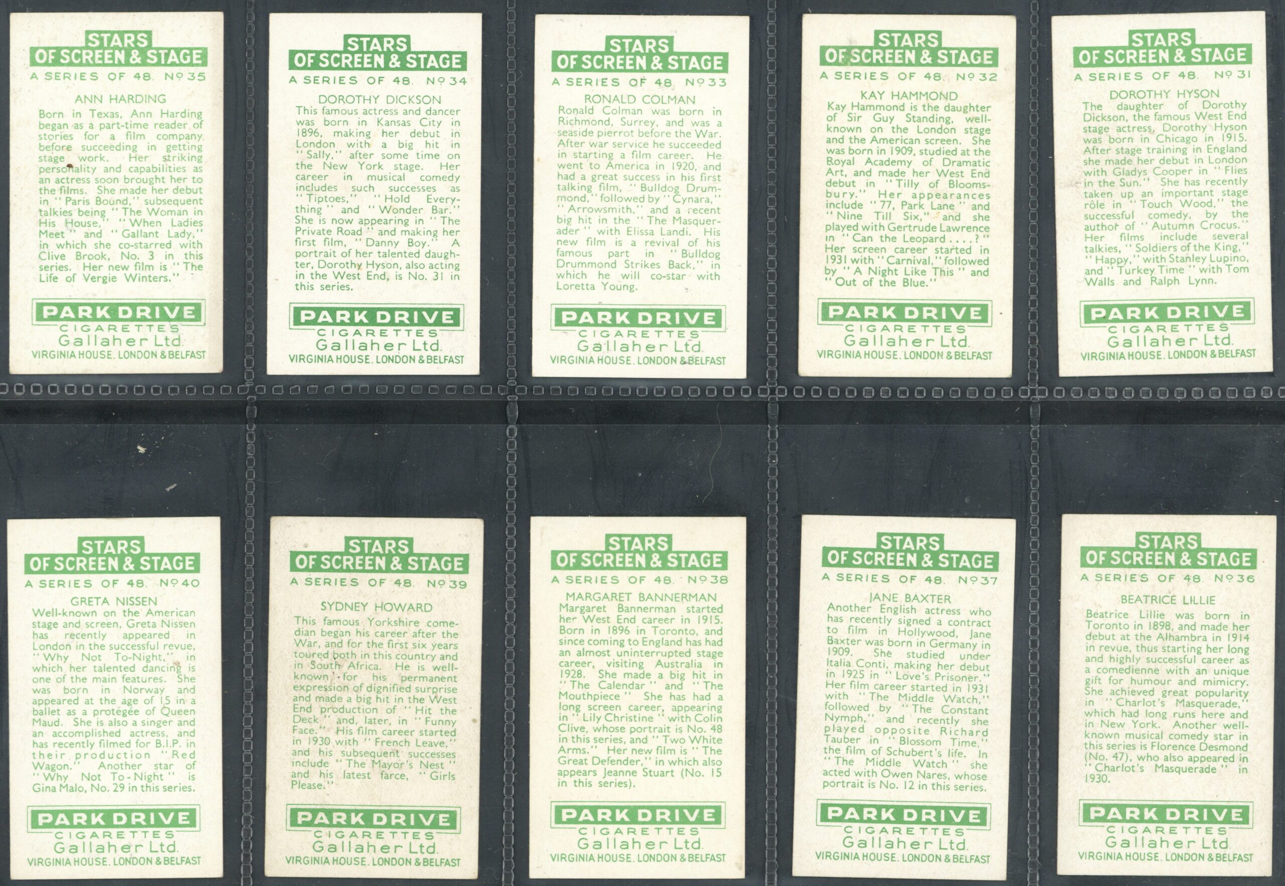 Gallaher - 'Stars of Screen & Stage (Green)' - Complete Set (1935) Gallaher - 'Stars of Screen & Stage (Green)' - Complete Set (1935)