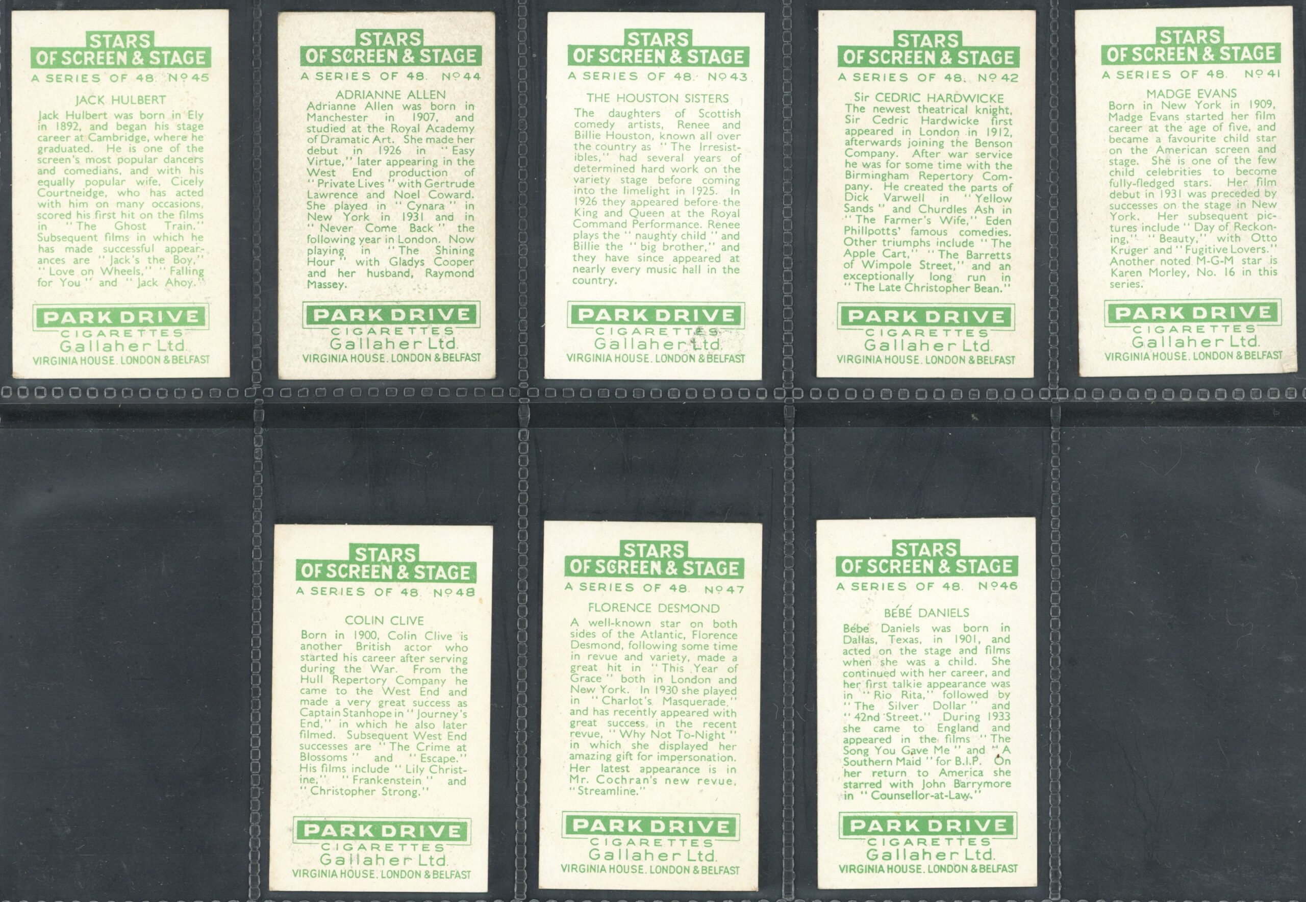 Gallaher - 'Stars of Screen & Stage (Green)' - Complete Set (1935) Gallaher - 'Stars of Screen & Stage (Green)' - Complete Set (1935)