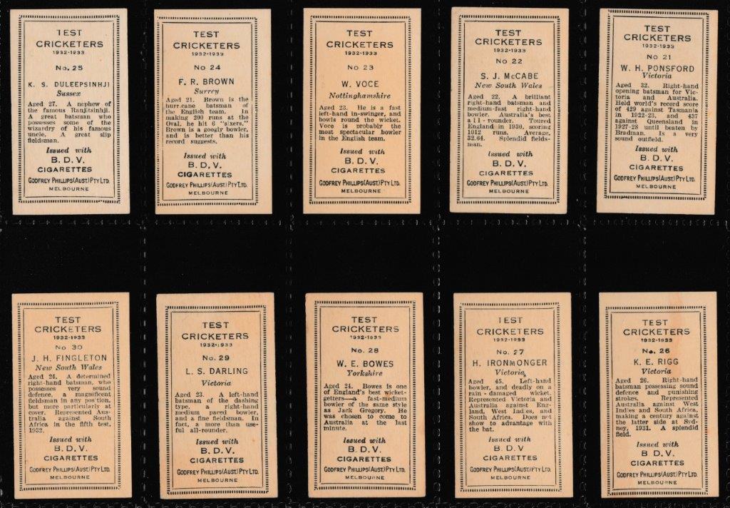 Phillips (Godfrey) - 'Test Cricketers 1932-1933 (BDV)' - (1932) - Complete Set Phillips (Godfrey) - 'Test Cricketers 1932-1933 (BDV)' - (1932) - Complete Set