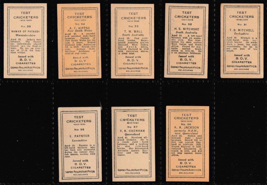 Phillips (Godfrey) - 'Test Cricketers 1932-1933 (BDV)' - (1932) - Complete Set Phillips (Godfrey) - 'Test Cricketers 1932-1933 (BDV)' - (1932) - Complete Set