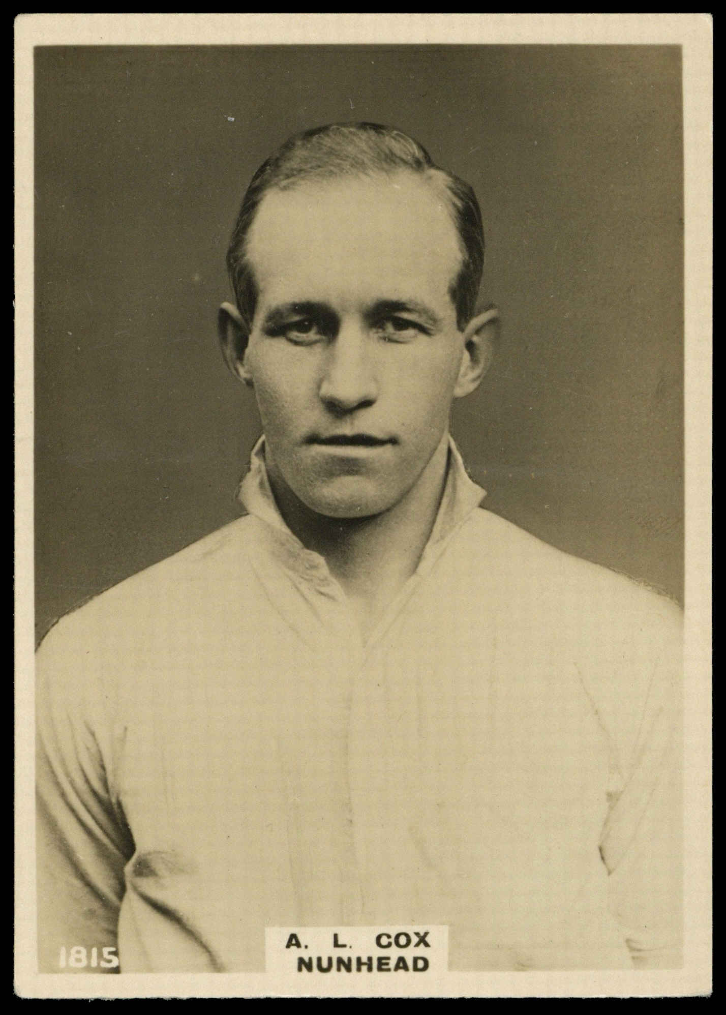 Godfrey Phillips - 'Pinnace Footballers (Large)' (1922) - #1815 - A.L. Cox (Nunhead) Godfrey Phillips - 'Pinnace Footballers (Large)' (1922) - #1815 - A.L. Cox (Nunhead)