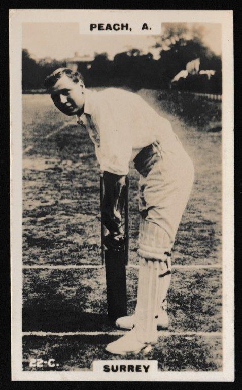 Phillips (Godfrey) - 'Cricketers (Brown) Card #22-C - A. Peach (Surrey) Phillips (Godfrey) - 'Cricketers (Brown) Card #22-C - A. Peach (Surrey)