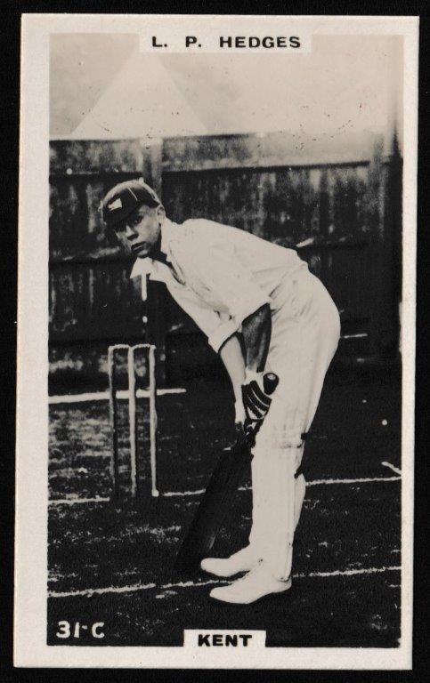 Phillips (Godfrey) - 'Cricketers (Brown) Card #31-C - L.P. Hedges (Kent) Phillips (Godfrey) - 'Cricketers (Brown) Card #31-C - L.P. Hedges (Kent)