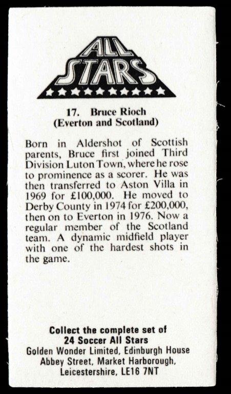 Golden Wonder - 'Soccer All Stars' - Bruce Rioch (Everton) Golden Wonder - 'Soccer All Stars' - Bruce Rioch (Everton)