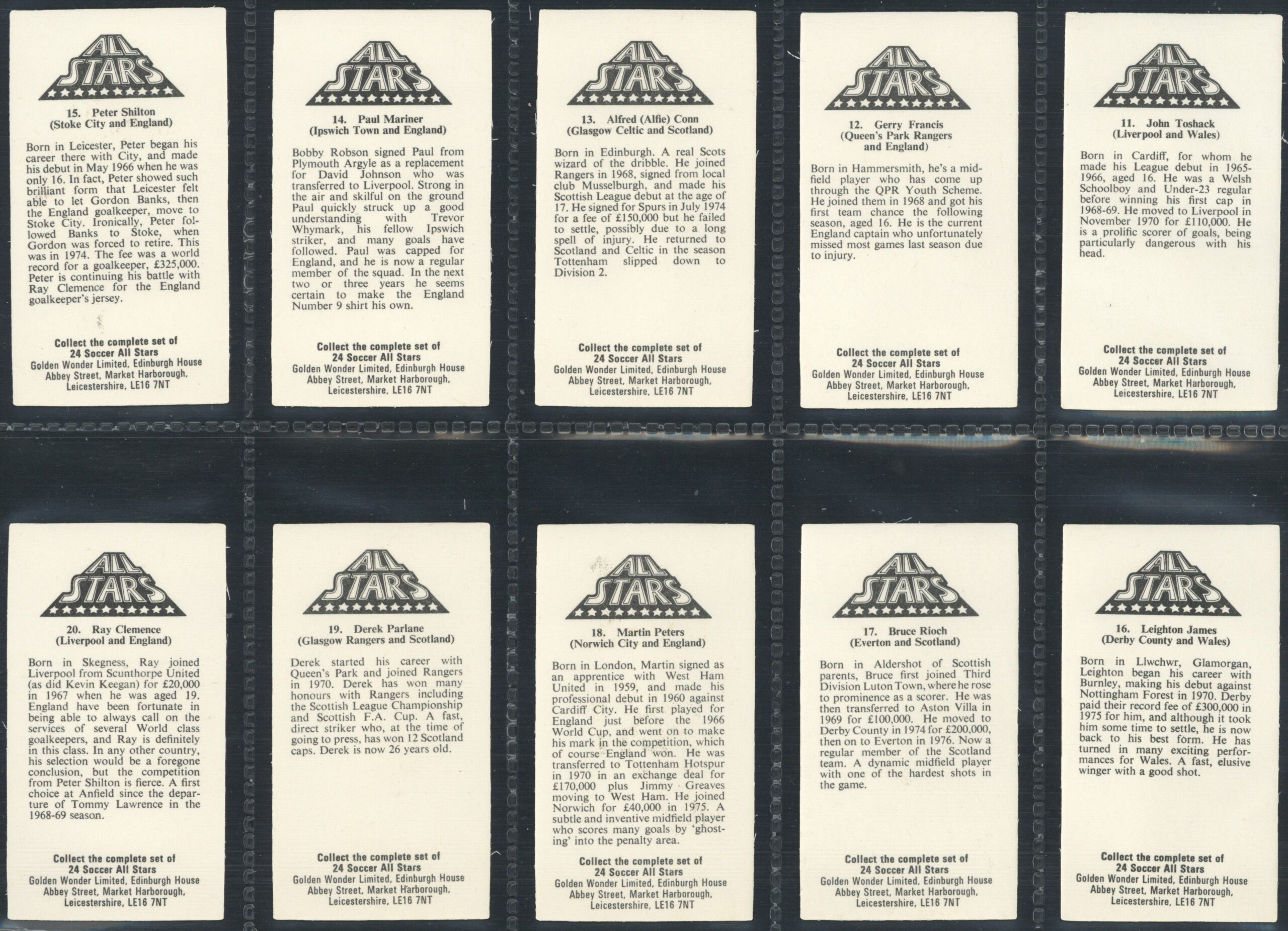 Golden Wonder - 'Soccer All Stars' (1978) - Complete Set (Dalglish, Brady, Toshack, Shilton etc) Golden Wonder - 'Soccer All Stars' (1978) - Complete Set (Dalglish, Brady, Toshack, Shilton etc)