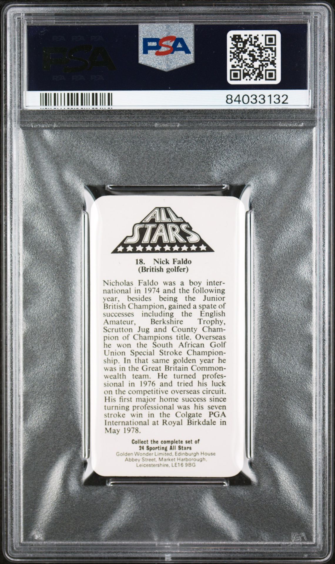 Golden Wonder - 'Sporting All Stars' (1979) - Nick Faldo **PSA10** Golden Wonder - 'Sporting All Stars' (1979) - Nick Faldo **PSA10**