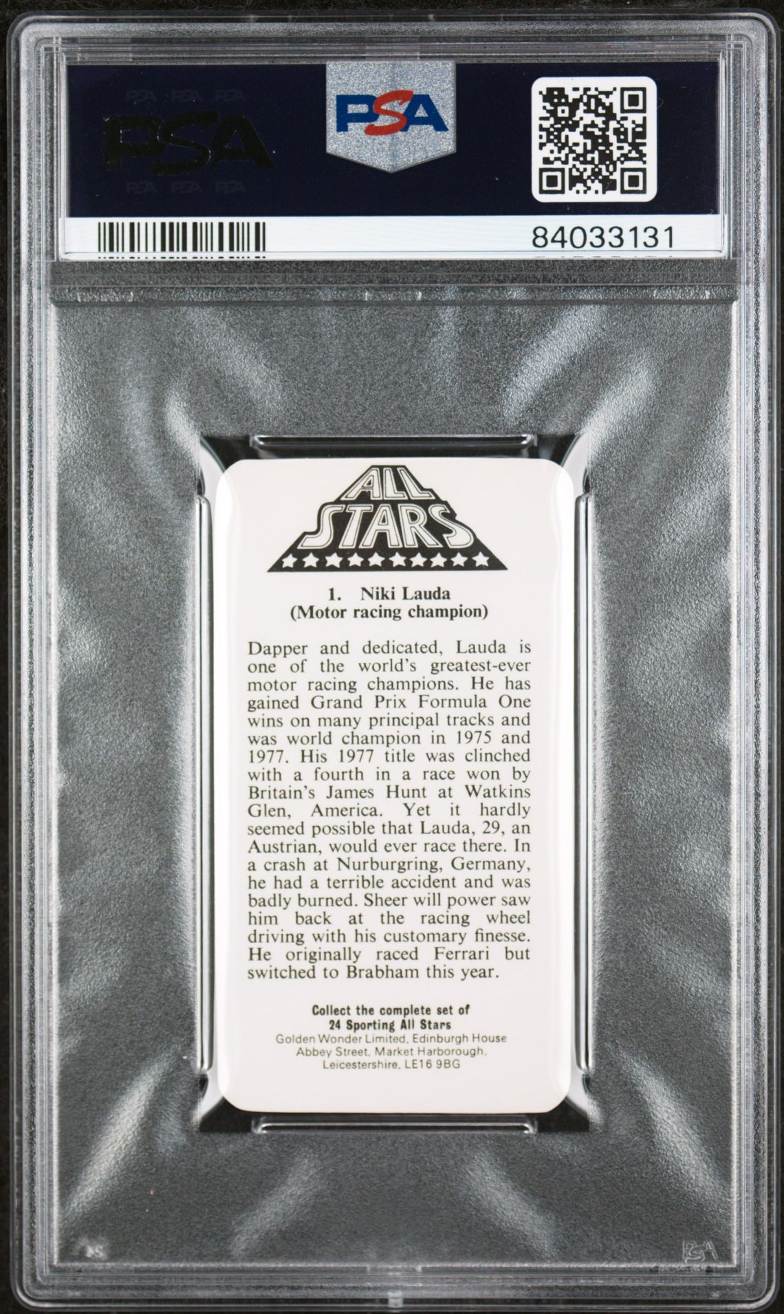 Golden Wonder - 'Sporting All Stars' (1979) - Niki Lauda **PSA4** Golden Wonder - 'Sporting All Stars' (1979) - Niki Lauda **PSA4**
