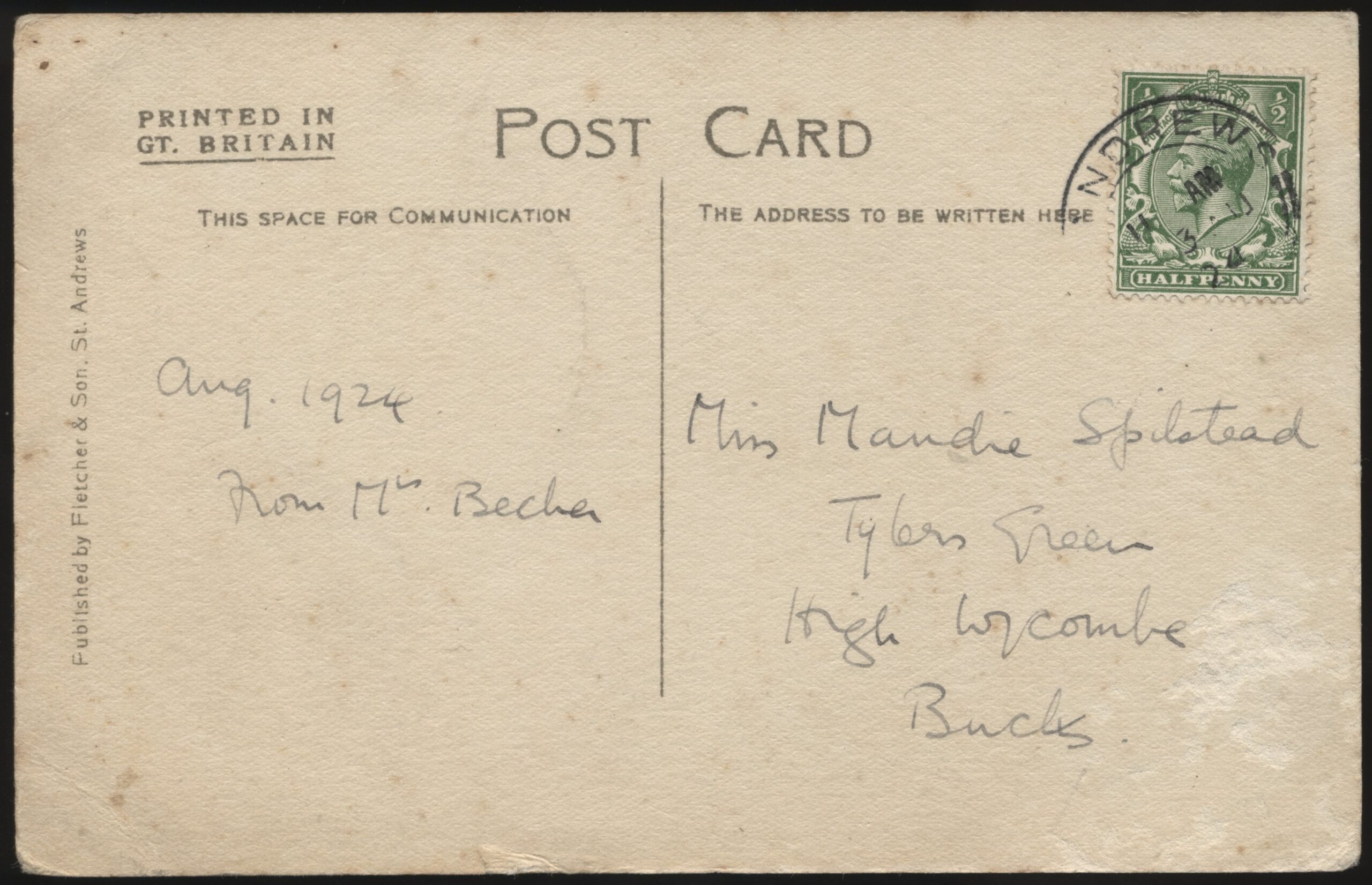 Fletcher & Sons - 'HRH The Prince of Wales at St Andrews Golf Postcard Putting on the 18th Green' (1924) - Postmarked St Andrews 03-Aug-1924 Fletcher & Sons - 'HRH The Prince of Wales at St Andrews Golf Postcard Putting on the 18th Green' (1924) - Postmarked St Andrews 03-Aug-1924