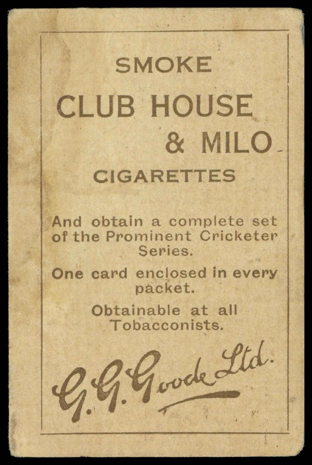 G.G. Goode - 'Prominent Cricketers' (1924) - #14 - M. Tate (Sussex) G.G. Goode - 'Prominent Cricketers' (1924) - #14 - M. Tate (Sussex)
