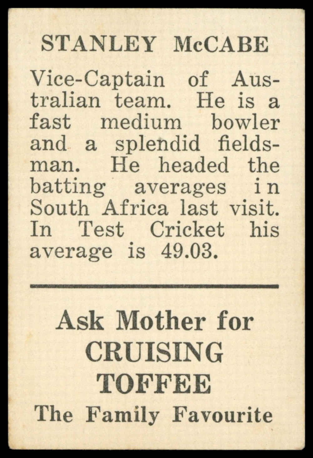 Griffiths Bros - 'Cricketers (Cruising Toffee)' (1937) - S.J. McCabe Griffiths Bros - 'Cricketers (Cruising Toffee)' (1937) - S.J. McCabe
