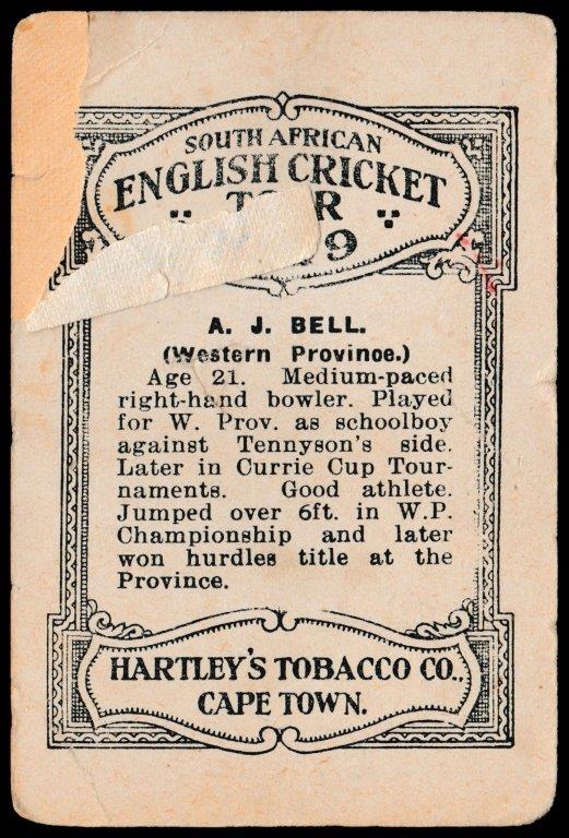 Hartley's - 'South African English Cricket Tour 1929' (1929) - A.J. Bell (Western Province) Hartley's - 'South African English Cricket Tour 1929' (1929) - A.J. Bell (Western Province)