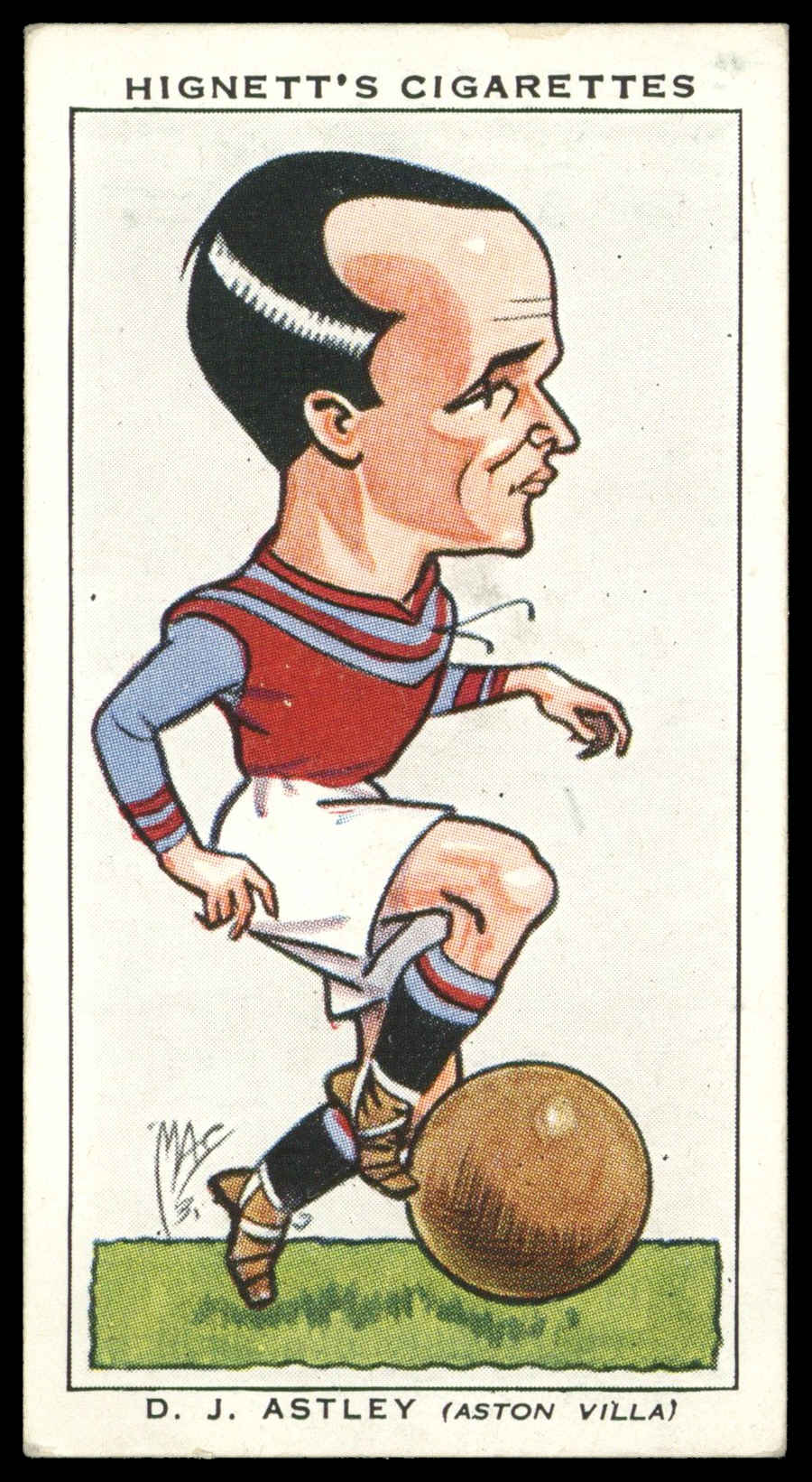 Hignett - 'Football Caricatures' (1935) - #12 - D.J. Astley (Aston Villa) Hignett - 'Football Caricatures' (1935) - #12 - D.J. Astley (Aston Villa)