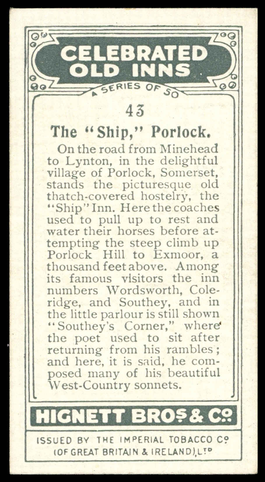 Hignett - 'Celebrated Old Inns' (1925) - #43 - The Ship - Porlock Hignett - 'Celebrated Old Inns' (1925) - #43 - The Ship - Porlock