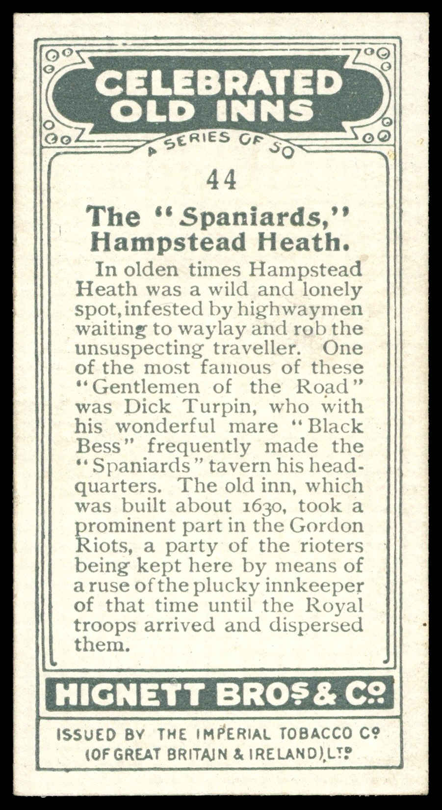 Hignett - 'Celebrated Old Inns' (1925) - #44 - The Spaniards - Hampstead Heath Hignett - 'Celebrated Old Inns' (1925) - #44 - The Spaniards - Hampstead Heath