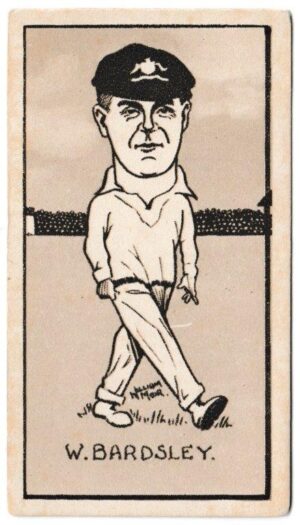 Hill (R&J) - 'Caricatures of Famous Cricketers (S)' (1926) - Card #3 - W. Bardsley (New South Wales) Hill (R&J) - 'Caricatures of Famous Cricketers (S)' (1926) - Card #3 - W. Bardsley (New South Wales)