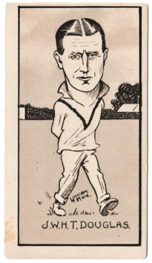 Hill (R&J) - 'Caricatures of Famous Cricketers (S)' (1926) - Card #44 - Col. J.W.H.T. Douglas (Essex) Hill (R&J) - 'Caricatures of Famous Cricketers (S)' (1926) - Card #44 - Col. J.W.H.T. Douglas (Essex)