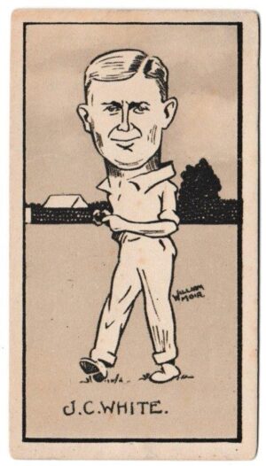 Hill (R&J) - 'Caricatures of Famous Cricketers (S)' (1926) - Card #50 - J.C. White (Somerset) Hill (R&J) - 'Caricatures of Famous Cricketers (S)' (1926) - Card #50 - J.C. White (Somerset)