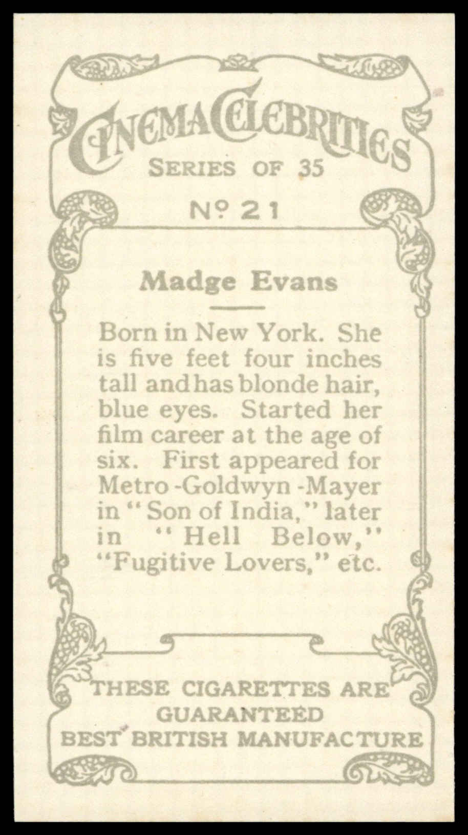 Hill (R&J) - 'Cinema Celebrities (A)' - Madge Evans (1957) Hill (R&J) - 'Cinema Celebrities (A)' - Madge Evans (1957)