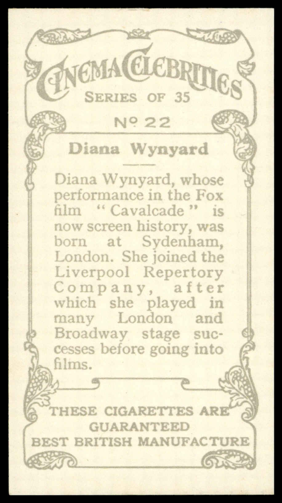 Hill (R&J) - 'Cinema Celebrities (A)' - Diana Wynyard (1958) Hill (R&J) - 'Cinema Celebrities (A)' - Diana Wynyard (1958)