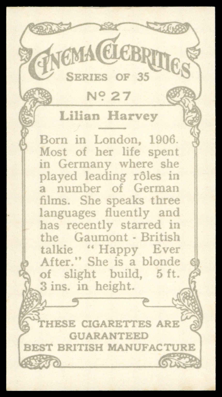 Hill (R&J) - 'Cinema Celebrities (A)' - Lilian Harvey (1963) Hill (R&J) - 'Cinema Celebrities (A)' - Lilian Harvey (1963)
