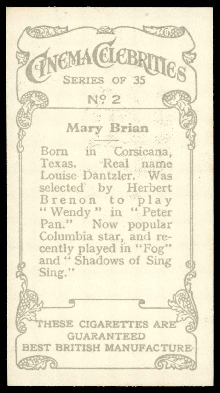 Hill (R&J) - 'Cinema Celebrities (A)' - Mary Brian (1938) Hill (R&J) - 'Cinema Celebrities (A)' - Mary Brian (1938)