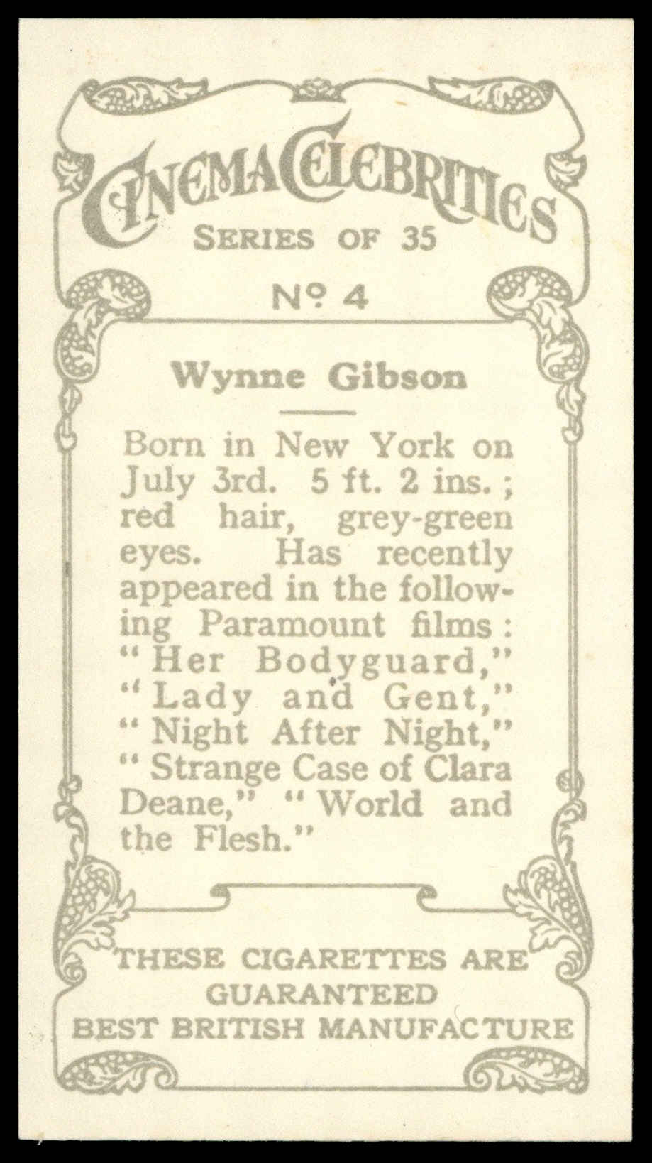 Hill (R&J) - 'Cinema Celebrities (A)' - Wynne Gibson (1940) Hill (R&J) - 'Cinema Celebrities (A)' - Wynne Gibson (1940)