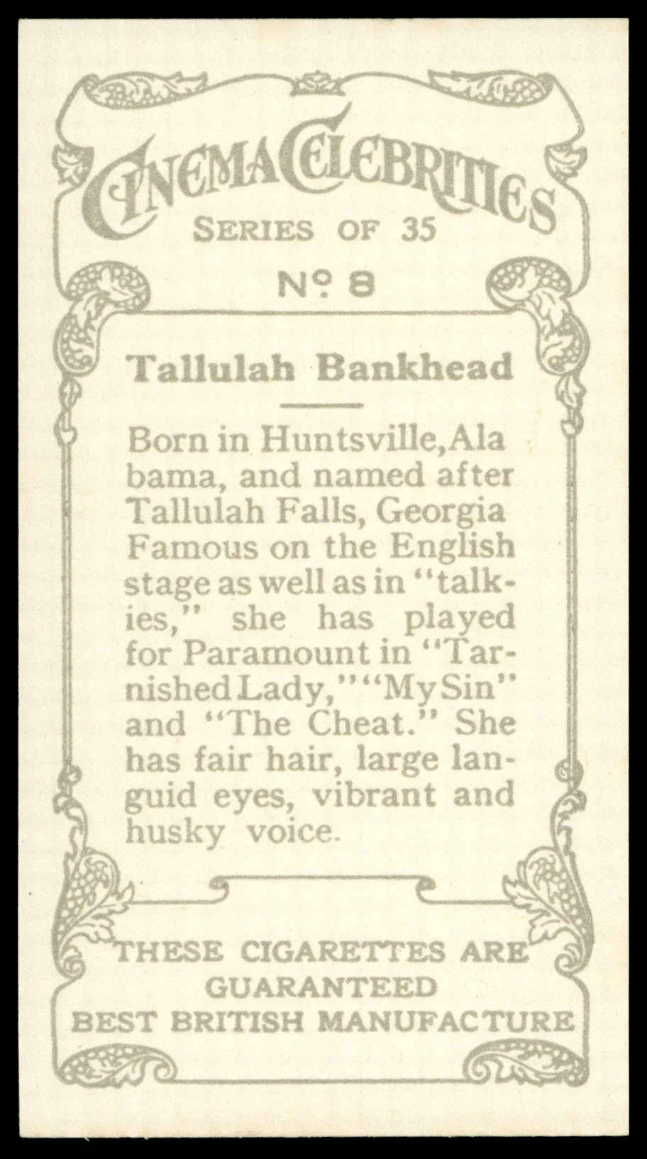 Hill (R&J) - 'Cinema Celebrities (A)' - Tallulah Bankhead (1944) Hill (R&J) - 'Cinema Celebrities (A)' - Tallulah Bankhead (1944)