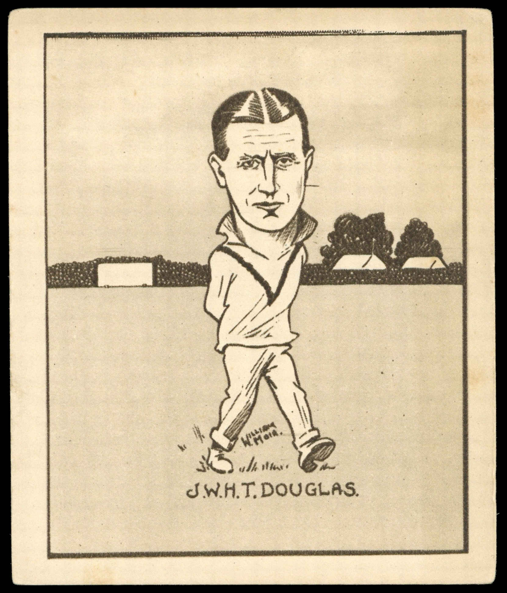 Hill (R&J) - 'Caricatures of Famous Cricketers (L)' (1926) - Col. J.W.H.T. Douglas (Essex) Hill (R&J) - 'Caricatures of Famous Cricketers (L)' (1926) - Col. J.W.H.T. Douglas (Essex)