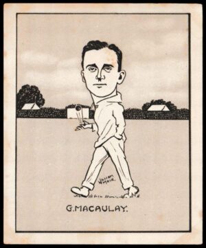 Hill (R&J) - 'Caricatures of Famous Cricketers (L) - Card #26 - G.G. MacCauley (Yorkshire) Hill (R&J) - 'Caricatures of Famous Cricketers (L) - Card #26 - G.G. MacCauley (Yorkshire)