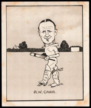 Hill (R&J) - 'Caricatures of Famous Cricketers (L) - Card #30 - A.W. Carr (Notts)