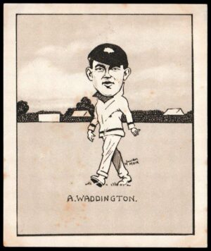 Hill (R&J) - 'Caricatures of Famous Cricketers (L) - Card #36 - A. Waddington (Yorkshire) Hill (R&J) - 'Caricatures of Famous Cricketers (L) - Card #36 - A. Waddington (Yorkshire)