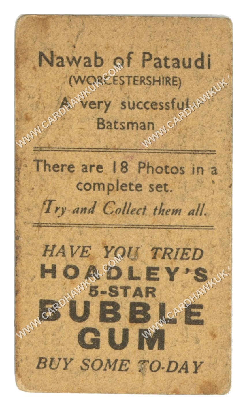 Hoadley Chocolates - 'Cricketers (Brown)' - Nawab of Pataudi (Worcs) (1933) Hoadley Chocolates - 'Cricketers (Brown)' - Nawab of Pataudi (Worcs) (1933)
