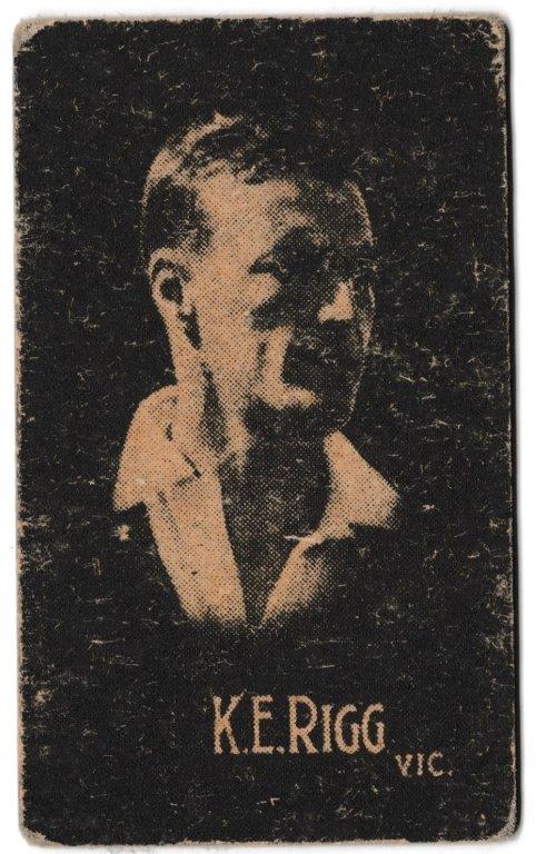 Hoadley Chocolates - 'Cricketers (Brown)' (1933) - Card #13 - K.E. Rigg (Victoria) Hoadley Chocolates - 'Cricketers (Brown)' (1933) - Card #13 - K.E. Rigg (Victoria)