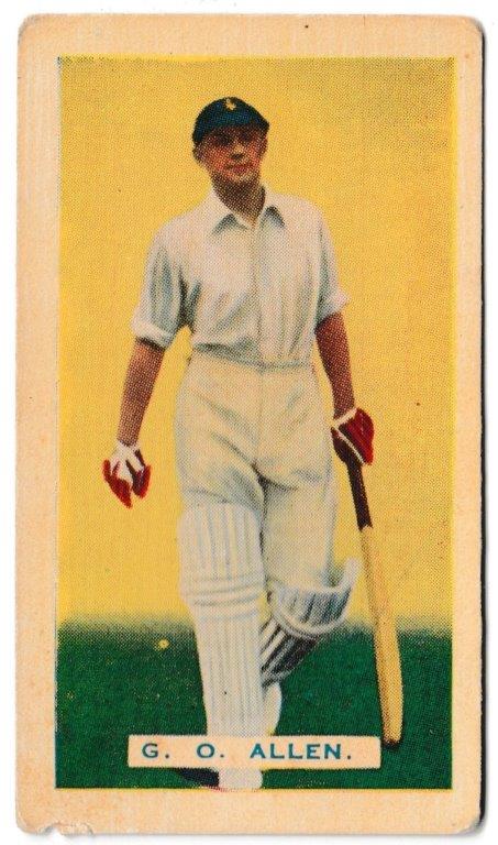 Hoadley Chocolates - 'Empire Games & Test Teams' (1934) - G.O. Allen (Middlesex) Hoadley Chocolates - 'Empire Games & Test Teams' (1934) - G.O. Allen (Middlesex)