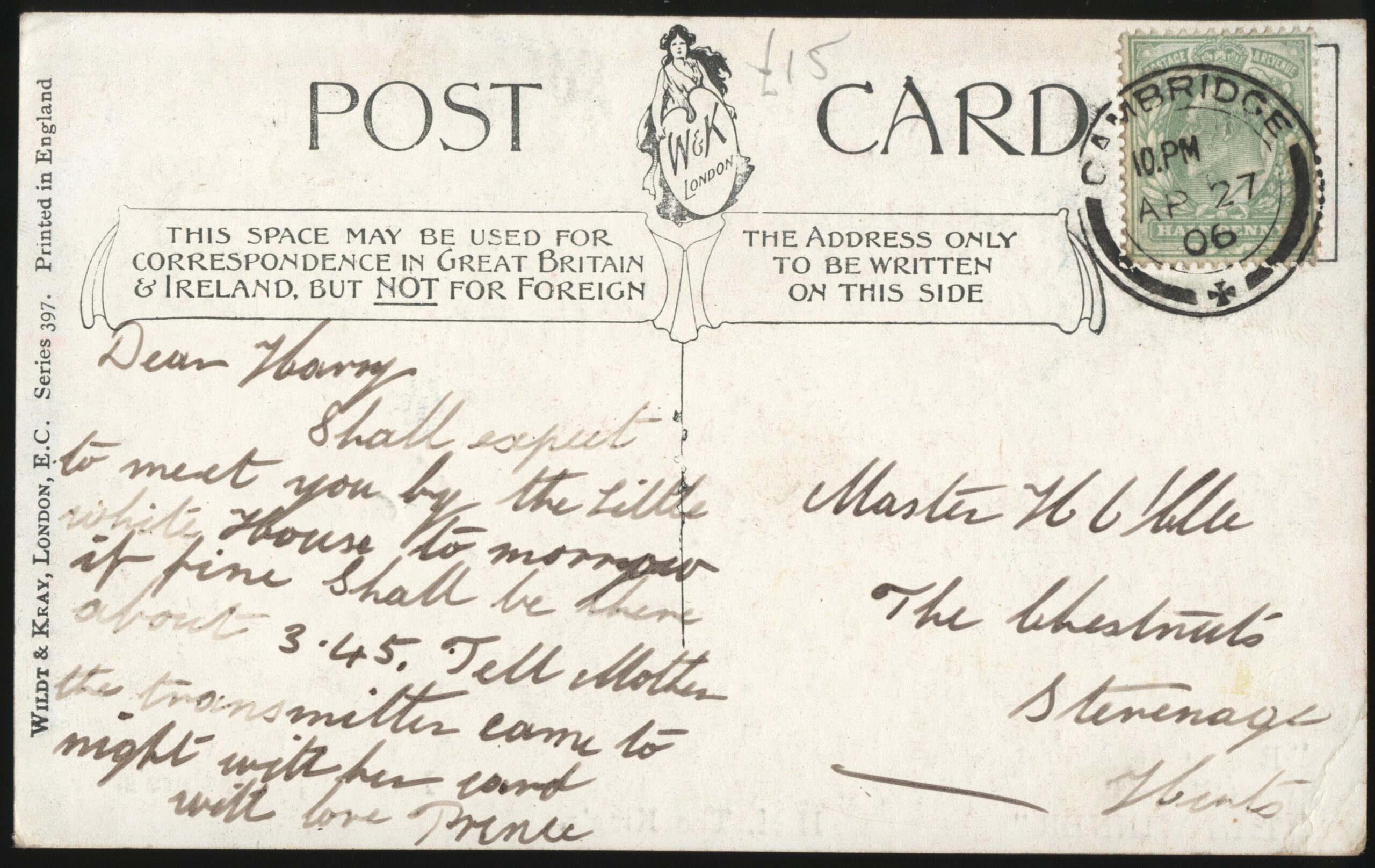 Windt & Kray - 'Racing Colours HM The Kings Horse Racing Postcard' (1906) - Postmarked Cambridge 27-Apr-1906 Windt & Kray - 'Racing Colours HM The Kings Horse Racing Postcard' (1906) - Postmarked Cambridge 27-Apr-1906
