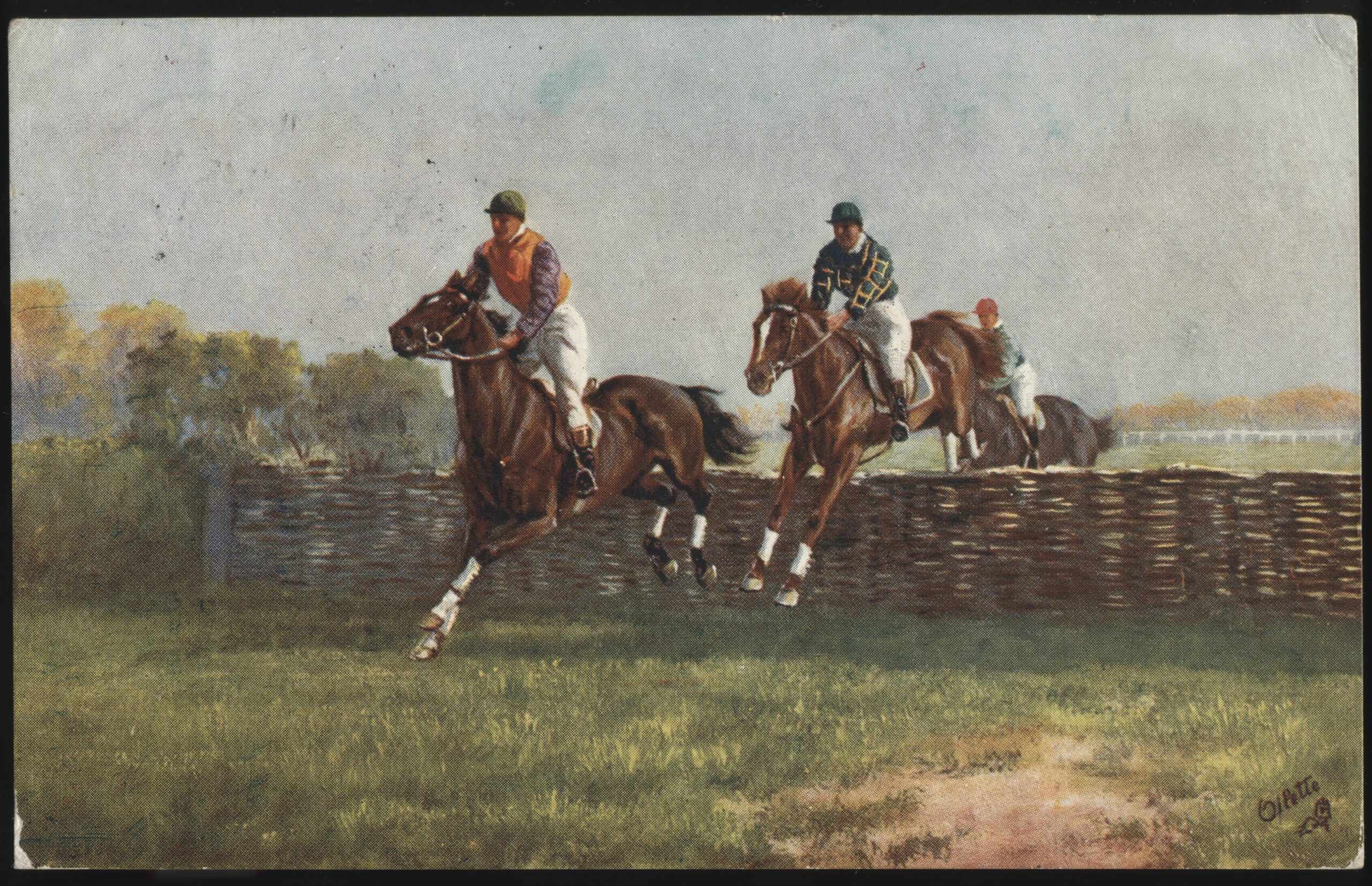Tuck's - 'Steeplechasing The Favourite Leads #9509' (1908) - Used Horse Racing Postcard Tuck's - 'Steeplechasing The Favourite Leads #9509' (1908) - Used Horse Racing Postcard